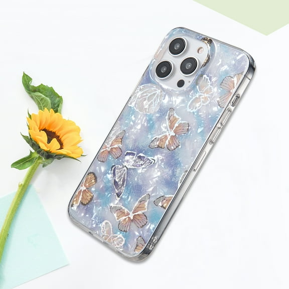 For Apple iPhone 14 Pro Max (6.7") Multi Layer TPU Design Pattern Fashion Rubber Hybrid Hard PC TPU Shockproof Case Cover fit iPhone 14 Pro Max - Blue Butterfly