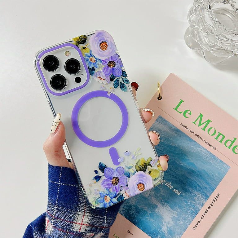 ROMANTIQUE SERIES PREMIUM QUALITY IMD FLORAL DESIGN MAGSAFE COMPATIBLE CASE  WITH RAISE CAMERA PROTECTION FOR IPHONE 14 PRO MAX (6.7) - LAVENDER FLORAL  - DreamWireless