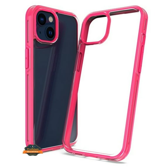 For Apple iPhone 14 Pro Max (6.7") Transparent Hybrid Shockproof Protection Soft TPU Frame and Hard PC Back Slim Fit Phone Case Cover by Xpression - Clear / Hot Pink