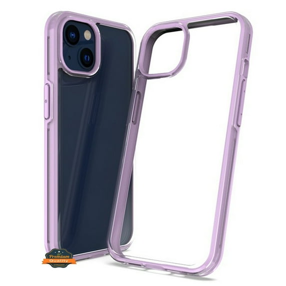For Apple iPhone 14 Pro Max (6.7") Transparent Hybrid Shockproof Protection Soft TPU Frame and Hard PC Back Slim Fit Phone Case Cover by Xpression - Clear / Purple