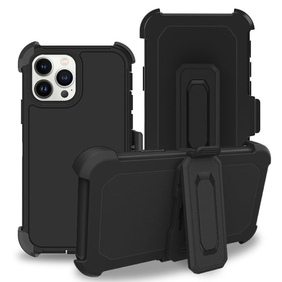 For Apple iPhone 14 Pro Max 6.7 inch Slim Dual layer Shockproof Protective Defender Armor Hybrid Case Cover With Clip Black/Black