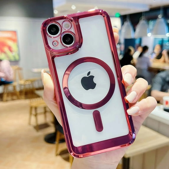 For Apple iPhone 14 Pro Max Mag Safe Clear Case Luxury Plating TPU Bumper Shockproof Magnet Cover