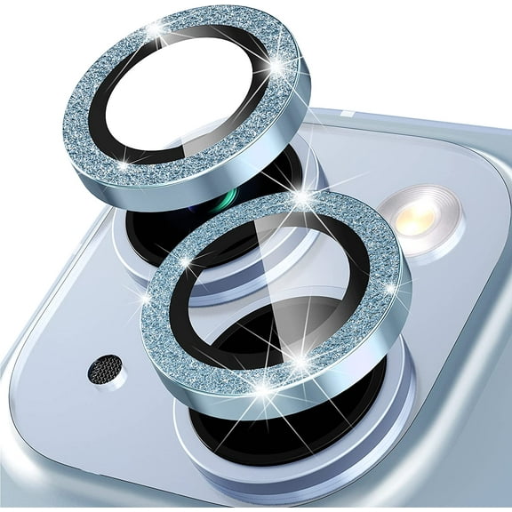 For Apple iPhone 14 / iPhone 14 Plus Bling Bling Ring Crystal Tempered Glass Camera Len Protector Cover Teal