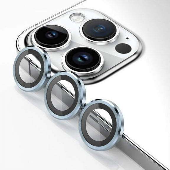 For Apple iPhone 14 / iPhone 14 Plus Metal Ring Crystal Tempered Glass Camera Len Protector Cover Teal