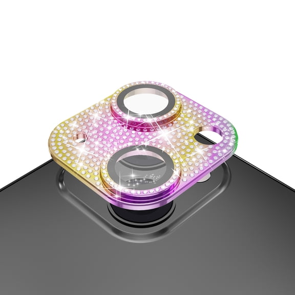 For Apple iPhone 15 (6.1") Camera Lens Full Tempered Glass With Diamond Bling Glitter Rhinestone Lens Protective Cover ,Xpm Phone Case [ Mix Rainbow ]