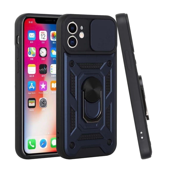 For Apple iPhone 15 (6.1") Hybrid Cases with Slide Camera Lens Cover and Ring Holder Kickstand Rugged Dual Layers Cover ,Xpm Phone Case [ Blue ]