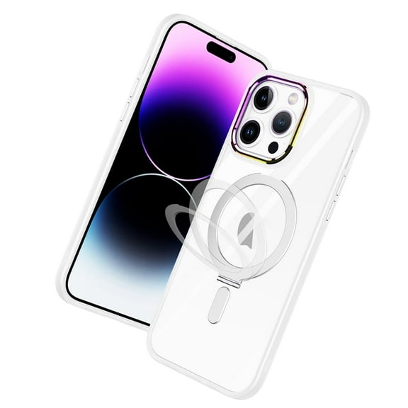 For Apple iPhone 15 (6.1") Magnetic Circle Ring Stand Transparent Alloy Chrome Frame Hybrid with MagSafe Compatible Cover ,Xpm Phone Case [ Clear ]
