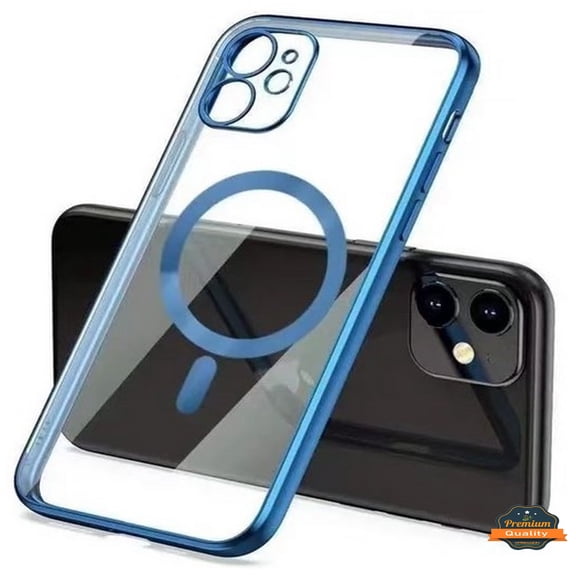 For Apple iPhone 15 (6.1") Magnetic Hybrid Clear with Plating Chrome Frame & Camera Protection Compatible with Magsafe Phone Case Cover by Xpression - Blue