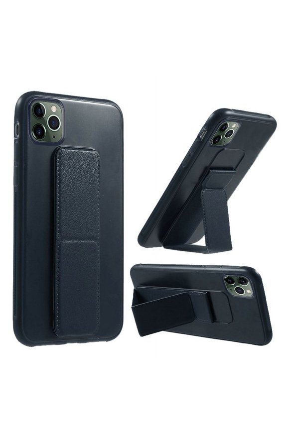 For Apple iPhone 15 (6.1") PU Leather Back Foldable Kickstand Hand Strap Stand Hybrid Heavy Duty Thin Slim Shockproof Phone Case Cover by Xpression - Blue