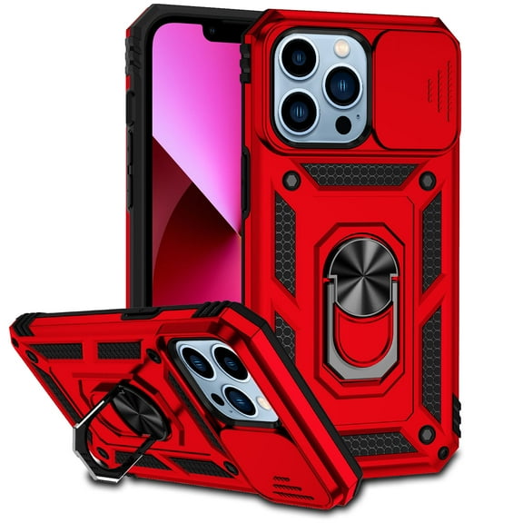 For Apple iPhone 15 (6.1") Shockproof Edge Bumper with Stand, Camera Lens Protection & 360° Rotate Ring Kickstand Cover ,Xpm Phone Case [ Red ]