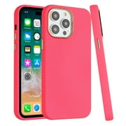 For Apple iPhone 15 (6.1") Slim Classic Hybrid Around Rubber Gummy Gel Slick Hard PC Silicone TPU Chromed Button Cover ,Xpm Phone Case [ Hot Pink ]