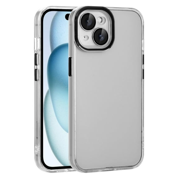 For Apple iPhone 15 6.1 inch Hard Crystal Back Transparent Chrome Edge Camera Cover Lens Protection Shockproof Hybrid Case Cover Black