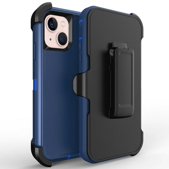 For Apple iPhone 15 6.1 inch Heavy Duty Armor Shockproof Protective Hybrid Case Cover With Clip Blue/Blue