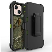 For Apple iPhone 15 6.1 inch Heavy Duty Armor Shockproof Protective Hybrid Case Cover With Clip Camouflage/Green