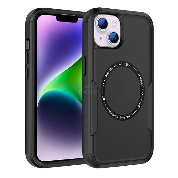 For Apple iPhone 15 6.1 inch Magsafe Wireless charging Commuter Non Slip Dual Layer Shockproof Protective Hybrid Case Cover Black