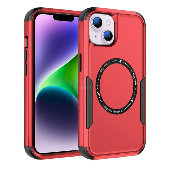 For Apple iPhone 15 6.1 inch Magsafe Wireless charging Commuter Non Slip Dual Layer Shockproof Protective Hybrid Case Cover Red