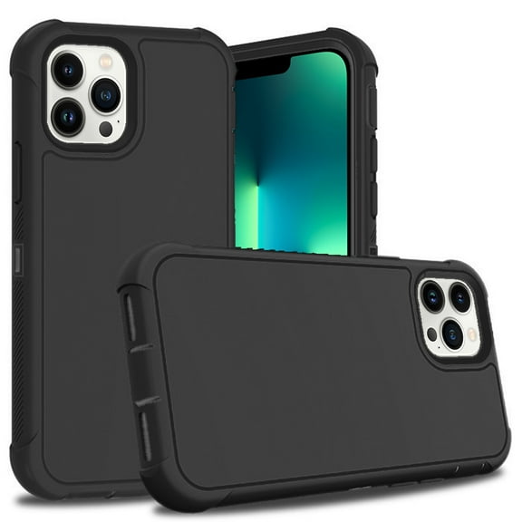 For Apple iPhone 15 6.1 inch Slim Dual layer Shockproof Protective Defender Armor Hybrid Case Cover Black/Black