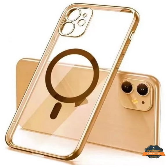 For Apple iPhone 15 Plus (6.7") Hybrid Clear with Plating Chrome Frame & Camera Protection Compatible with Magsafe Phone Case Cover by Xpression - Gold