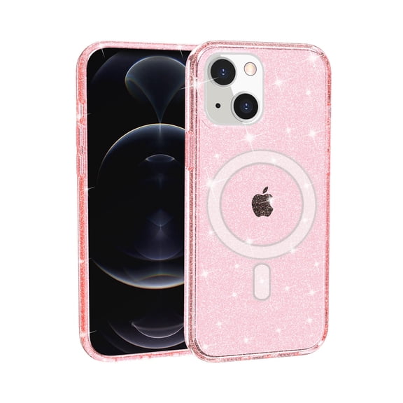 For Apple iPhone 15 Plus (6.7") MagSafe Compatible Glitter Shiny Sparkle Bling TPU Rubber Hard PC Back Hybrid Frame Cover ,Xpm Phone Case [ Pink ]