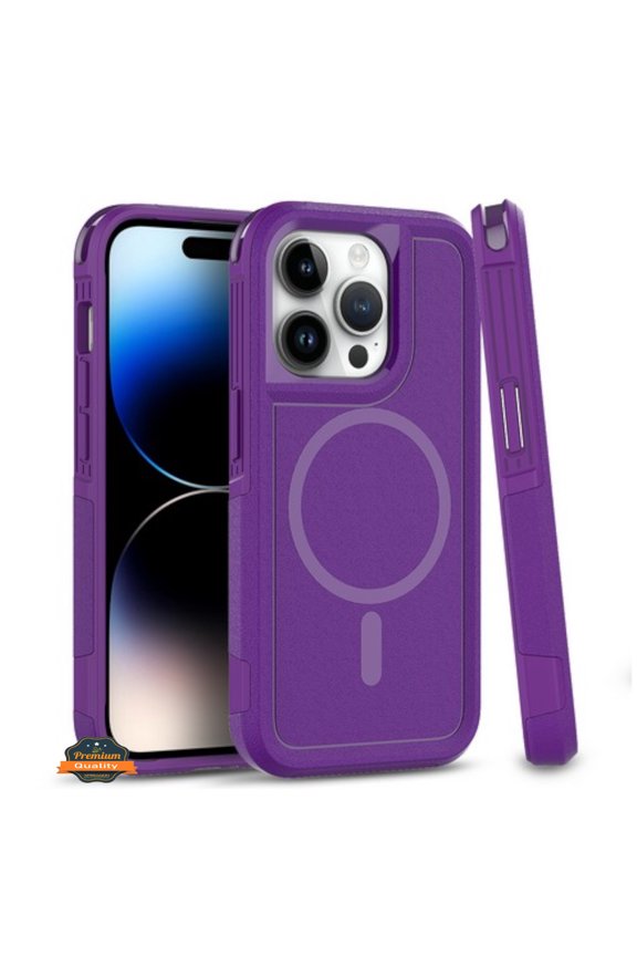 For Apple iPhone 15 Plus (6.7") Shockproof Heavy Duty Dual-Layer Rugged Magnetic Hybrid [Compatible with MagSafe] Phone Case Cover by Xpression - Dark Purple