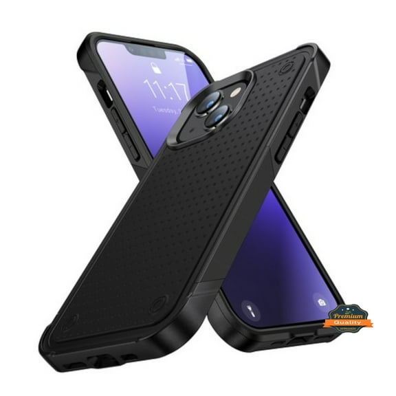 For Apple iPhone 15 Plus (6.7") Shockproof Non-Slip Textured Heavy Duty Rugged TPU Drop Military Protection Bumper Phone Case Cover by Xpression - Black