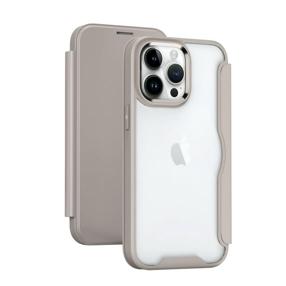For Apple iPhone 15 Plus 6.7 inch Flap Folio Card Slot Non Slip Magsafe Wireless Charging Shockproof Protective Hybrid Fold Case Cover Gray