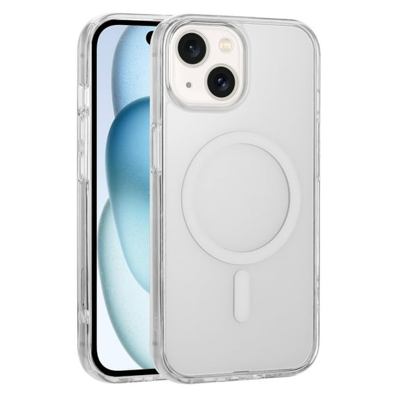 For Apple iPhone 15 Plus 6.7 inch Hard Crystal Back Transparent Edge Camera Protection Magnetic Car Mount Holder Magsafe Wireless Charging Shockproof Hybrid Case Cover Clear