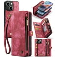thumbnail image 1 of For Apple iPhone 15 Plus Wallet Case,Multi-Functional Retro Leather Purse Flip Cover Zipper Wallet Case with Removable Card Slots Pocket & Detachable Wrist Strap Magnetic Phone Case, Red, 1 of 10
