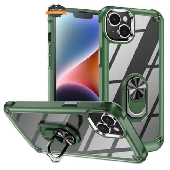 For Apple iPhone 15 Pro (6.1") Clear Transparent Hybrid with 360° Magnetic Ring Stand PC Heavy Duty Shockproof Back Phone Case Cover by Xpression - Green