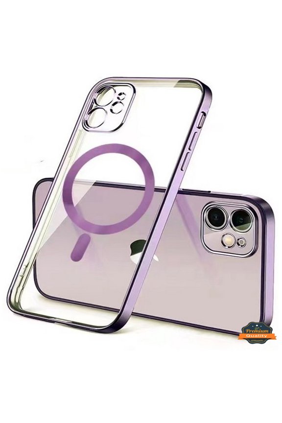 For Apple iPhone 15 Pro (6.1") Hybrid Clear with Plating Chrome Frame & Camera Protection Compatible with Magsafe Phone Case Cover by Xpression - Purple