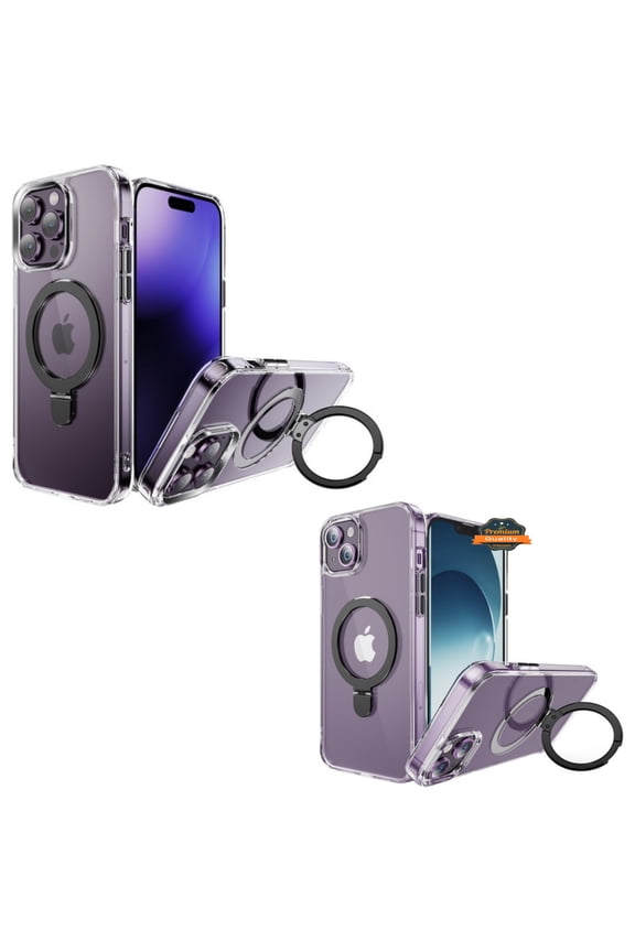 For Apple iPhone 15 Pro (6.1") Magnetic Hybrid Transparent Edge Bumper Invisible Stand [Compatible with Magsafe] Slim Phone Case Cover by Xpression - Clear /Black
