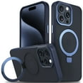 thumbnail image 1 of For Apple iPhone 15 Pro 6.1 Matte Transparent Metal Edge Camera Cover Magnetic Rind Stand Car Mount Holder Magsafe Wireless Charging Shockproof Hybrid Case Cover Blue, 1 of 8