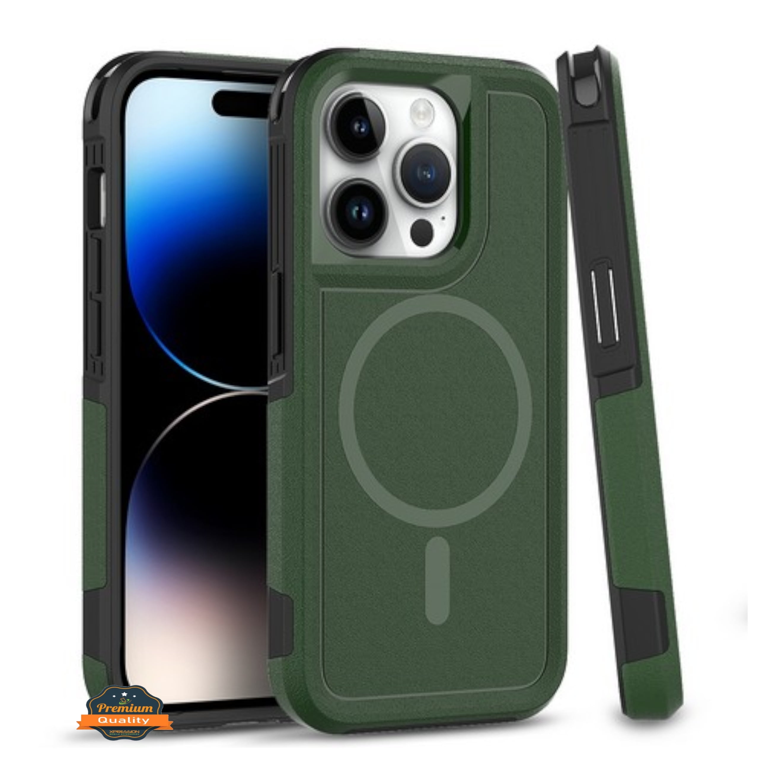 For Apple iPhone 15 Pro (6.1") Shockproof Heavy Duty Dual-Layer Rugged  Magnetic Hybrid [Compatible with MagSafe] Phone Case Cover by Xpression -  Green