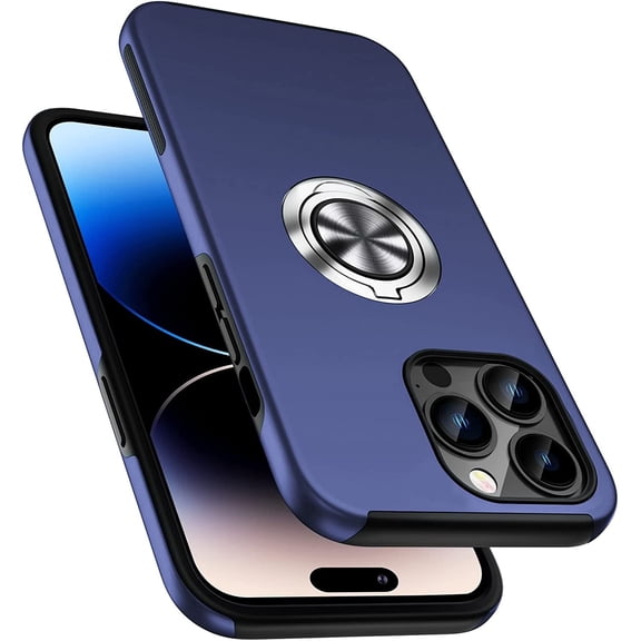 Entronix Heavy Duty Ring Case Designed for iPhone 15 Pro, Shockproof Slim Fit Kickstand, Blue