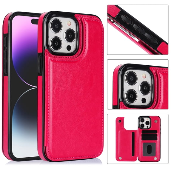 For Apple iPhone 15 Pro Max 2023 New Phone,Decase Wallet Phone Cover,Premium Elegant Style Ultra Slim Soft PU Leather Shockproof Shell With Fold Magnetic Closure Clasp & Card Slot Holder Case,Rose