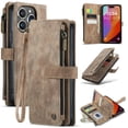 thumbnail image 1 of For Apple iPhone 15 Pro Max 6.1",Decase Full Body Protection PU Leather Wallet Case for Women Men With Hand Strap& Zipper RFID Blocking Card Slots Holder,Shockproof Retro Style Phone Cover - Brown, 1 of 8