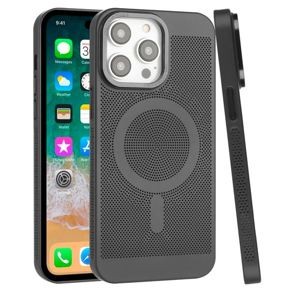 For Apple iPhone 15 Pro Max (6.7") Breathable Cooling Mesh Heat Dissipation Hole Hybrid with Magsafe Compatible Cover ,Xpm Phone Case [ Black ]