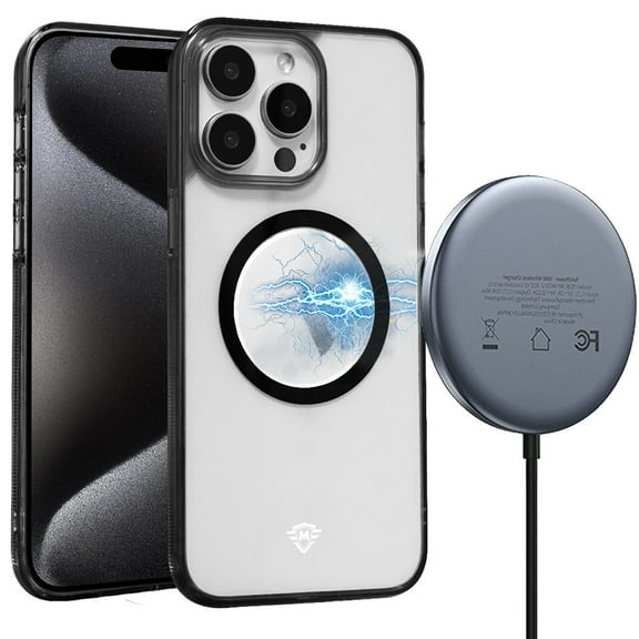 For Apple iPhone 15 Pro Max (6.7") Compatible with Magsafe Magnetic Circle Transparent Hybrid Slim Frame Bumper TPU Shockproof Cover ,Xpm Phone Case [ Black ]