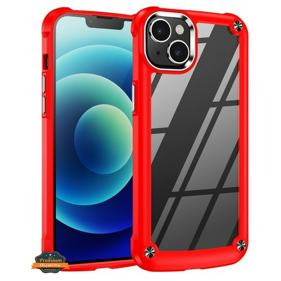 For Apple iPhone 15 Pro Max (6.7") Heavy Duty Hybrid Clear back Shield Hard PC + TPU Bumper Edge Frame Shockproof Phone Case Cover by Xpression - Red
