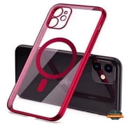 For Apple iPhone 15 Pro Max 6.7" Hybrid Clear with Plating Chrome Frame & Camera Protection Compatible with Magsafe Phone Case Cover by Xpression - Red