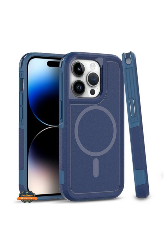 For Apple iPhone 15 Pro Max (6.7") Shockproof Heavy Duty Dual-Layer Rugged Magnetic Hybrid [Compatible with MagSafe] Phone Case Cover by Xpression - Blue