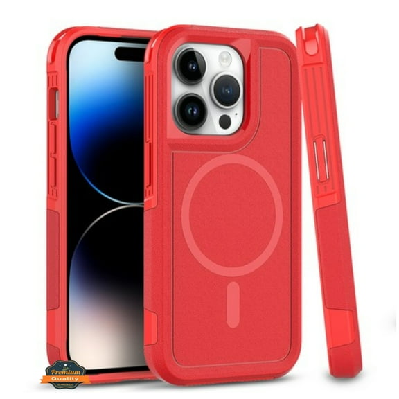 For Apple iPhone 15 Pro Max (6.7") Shockproof Heavy Duty Dual-Layer Rugged Magnetic Hybrid [Compatible with MagSafe] Phone Case Cover by Xpression - Red