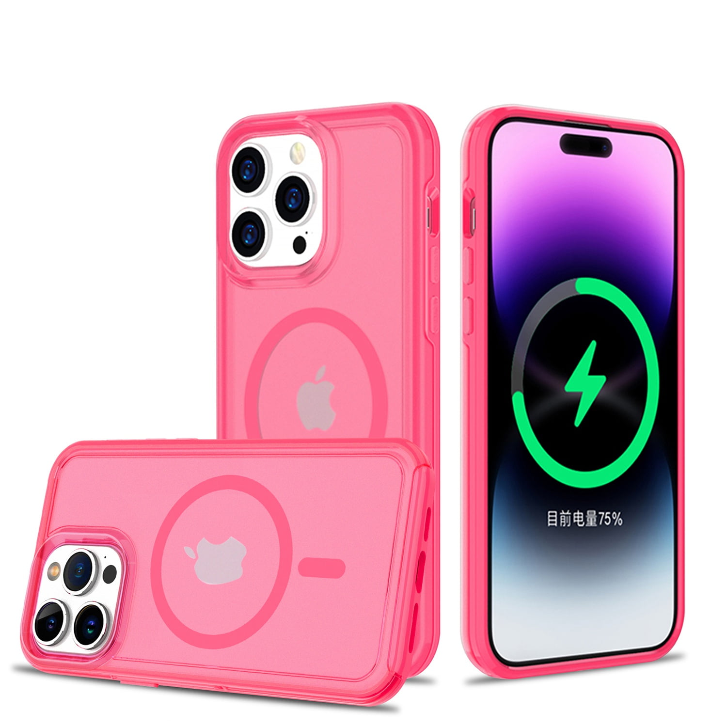 For Apple iPhone 15 Pro Max (6.7) Strong MagSafe Compatible Shockproof  Hybrid Glossy Oil Protective Slim Hard Dual Layer TPU Cover ,Xpm Phone Case  [ Hot Pink ] 