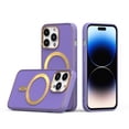 thumbnail image 1 of For Apple iPhone 15 Pro Max (6.7") Ultimate PU Leather Hybrid MagSafe Compatible Bumper Gold Frame Protection Cover ,Xpm Phone Case [ Light Purple ], 1 of 6