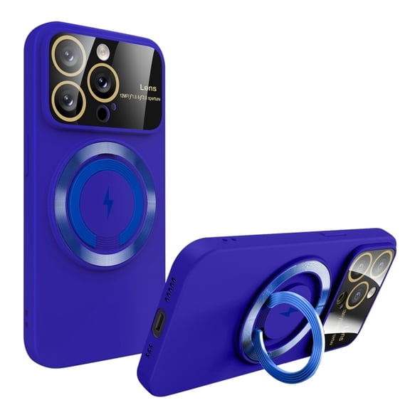 For Apple iPhone 15 Pro Max 6.7 inch Camera Cover Magnetic Ring Stand Magsafe Wireless Charging Shockproof Hybrid Case Cover Blue