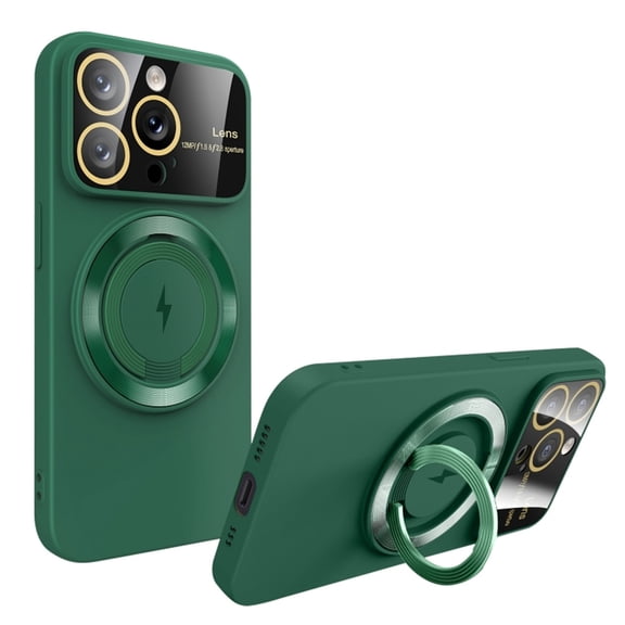 For Apple iPhone 15 Pro Max 6.7 inch Camera Cover Magnetic Ring Stand Magsafe Wireless Charging Shockproof Hybrid Case Cover Green