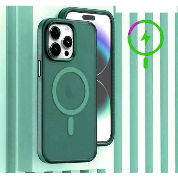 For Apple iPhone 15 Pro Max 6.7 inch Matter Transparent Magnetic Car Mount Holder Magsafe Wireless Charging Shockproof Hybrid Case Cover Green