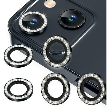 For Apple iPhone 15 / iPhone 15 Plus Diamond Bling Ring Crystal Tempered Glass Camera Len Protector Cover Black