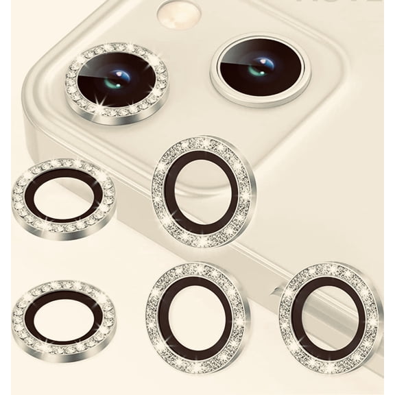 For Apple iPhone 15 / iPhone 15 Plus Diamond Bling Ring Crystal Tempered Glass Camera Len Protector Cover Gold