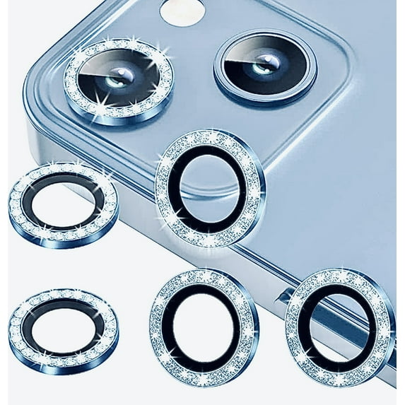 For Apple iPhone 15 / iPhone 15 Plus Diamond Bling Ring Crystal Tempered Glass Camera Len Protector Cover Teal